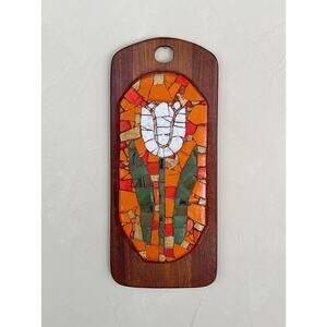 Vintage Mosaic Tile Tulip on Wood Hanging